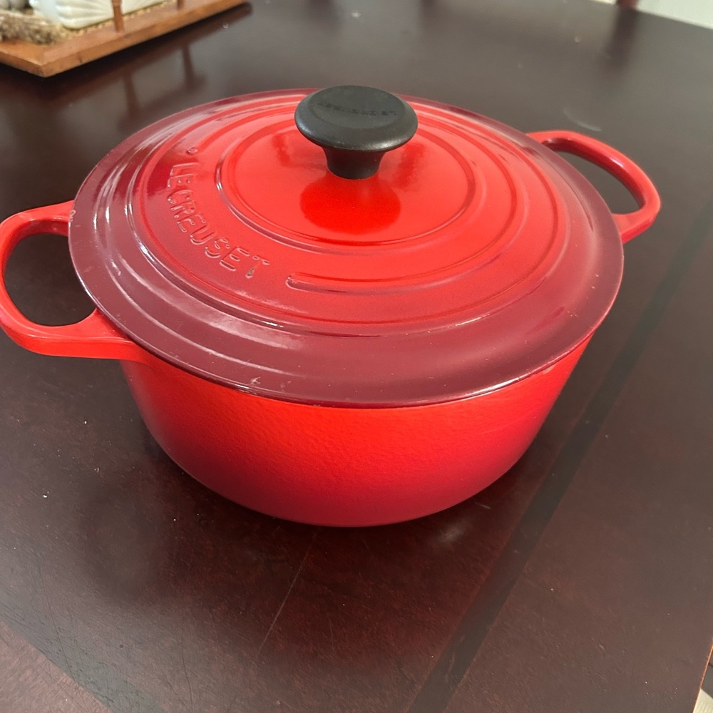 Le Creuset Bright Red Round Enameled Cast Iron Dutch Oven